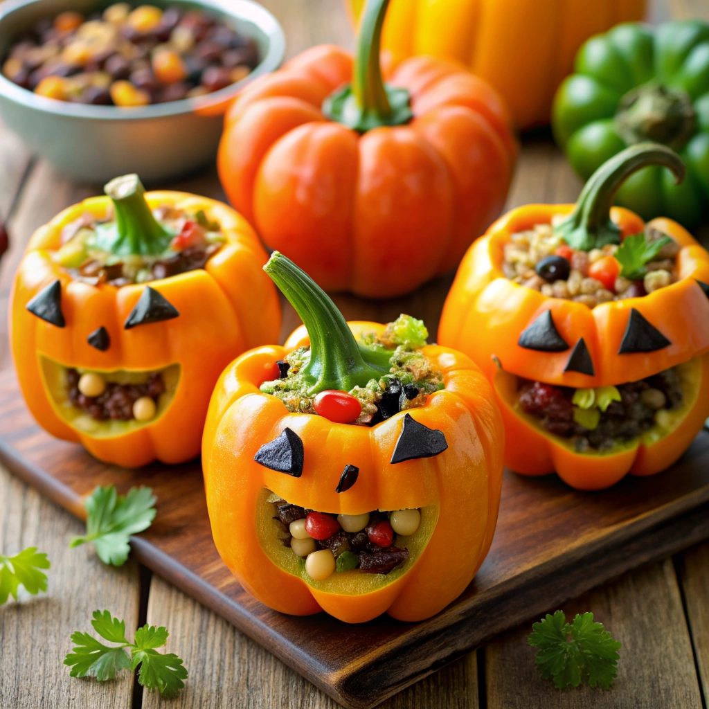 Halloween Party Food ideas Jack-o'-Lantern Stuffed Peppers