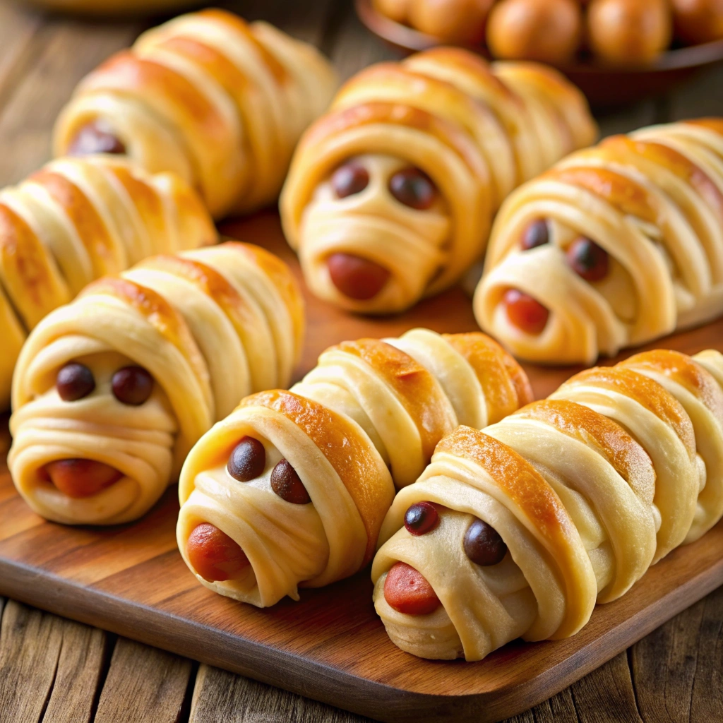 Halloween finger Food Vegan gluten free Mummy Dogs