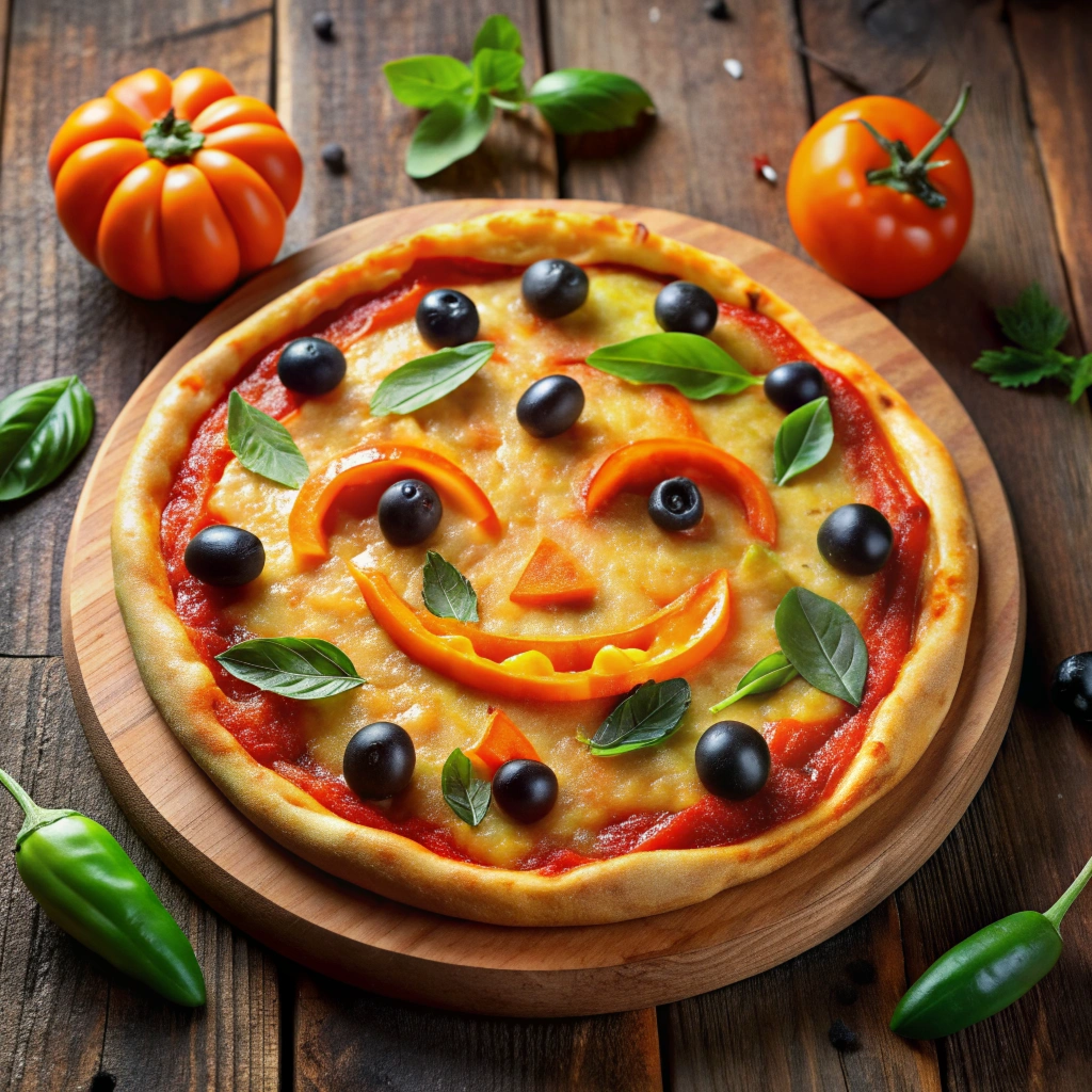 Halloween party foods Vegan gluten free Pumpkin Face Pizzas