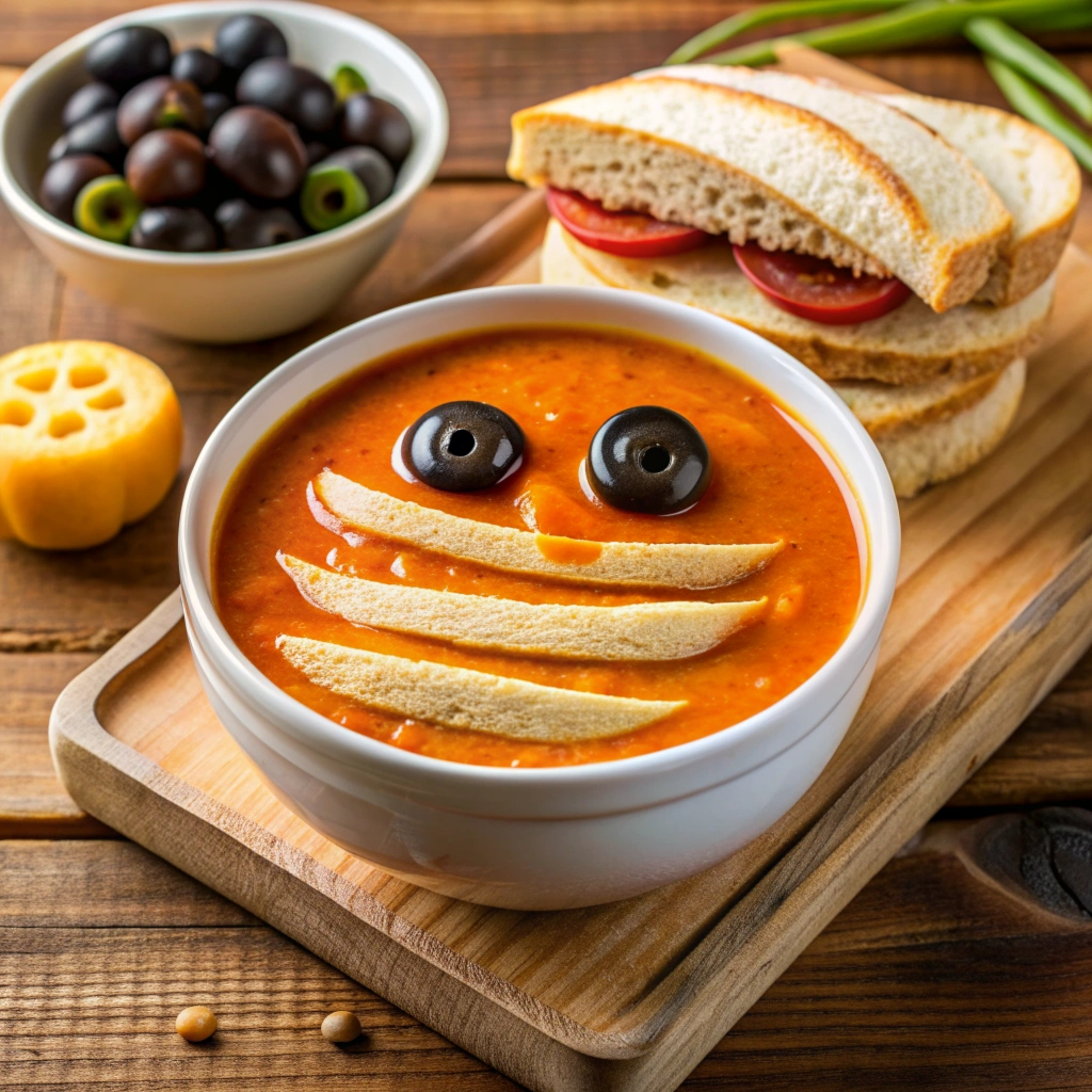 Halloween Food ideas Vegan Gluten free Spooky Soup and Sandwich Combo