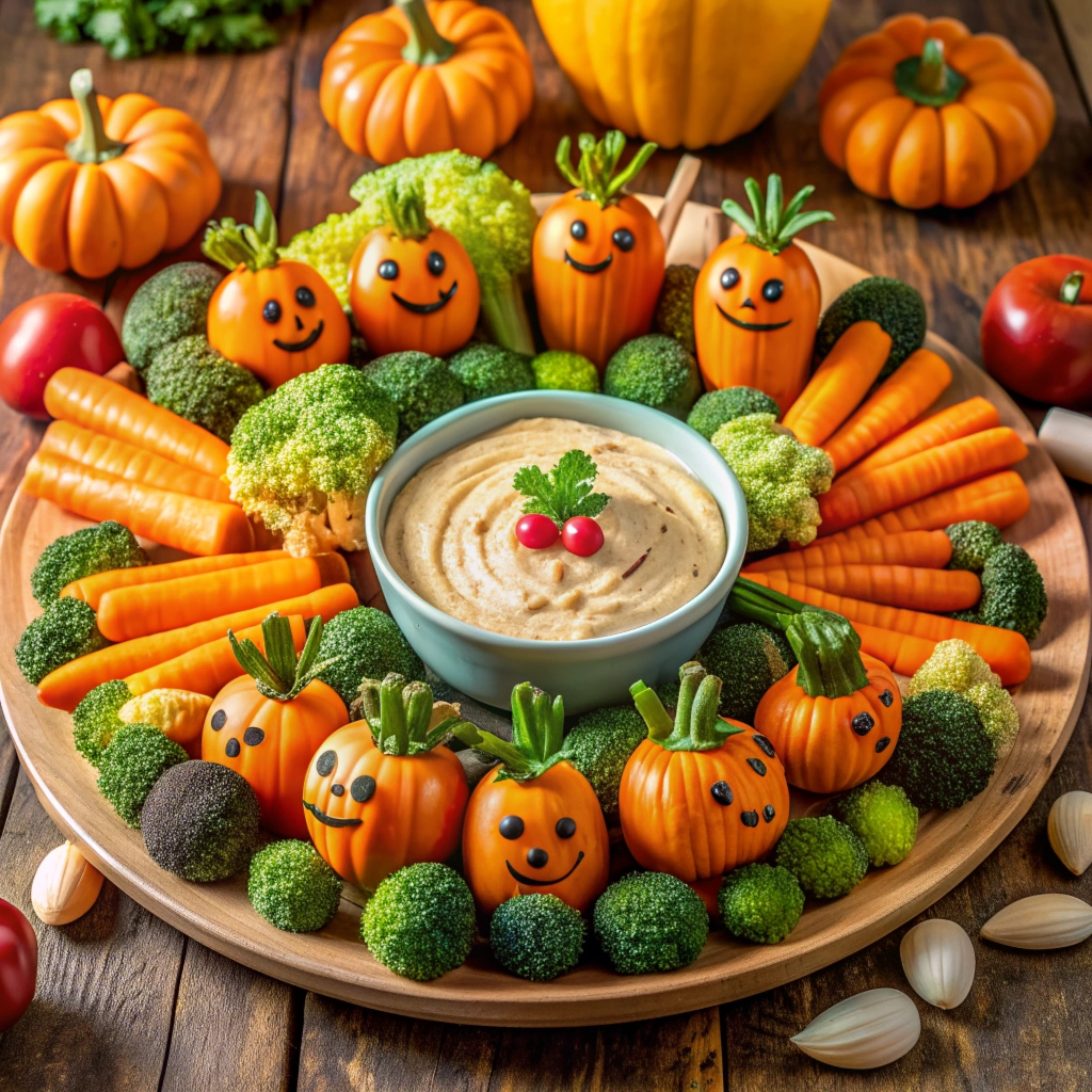 Halloween themed Food Vegan and gluten free Pumpkin Patch Hummus