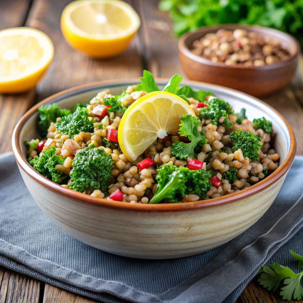 Gluten Free Substitutes for Farro - Buckwheat Groats and Kale Salad with Lemon-Tahini Dressing recipe