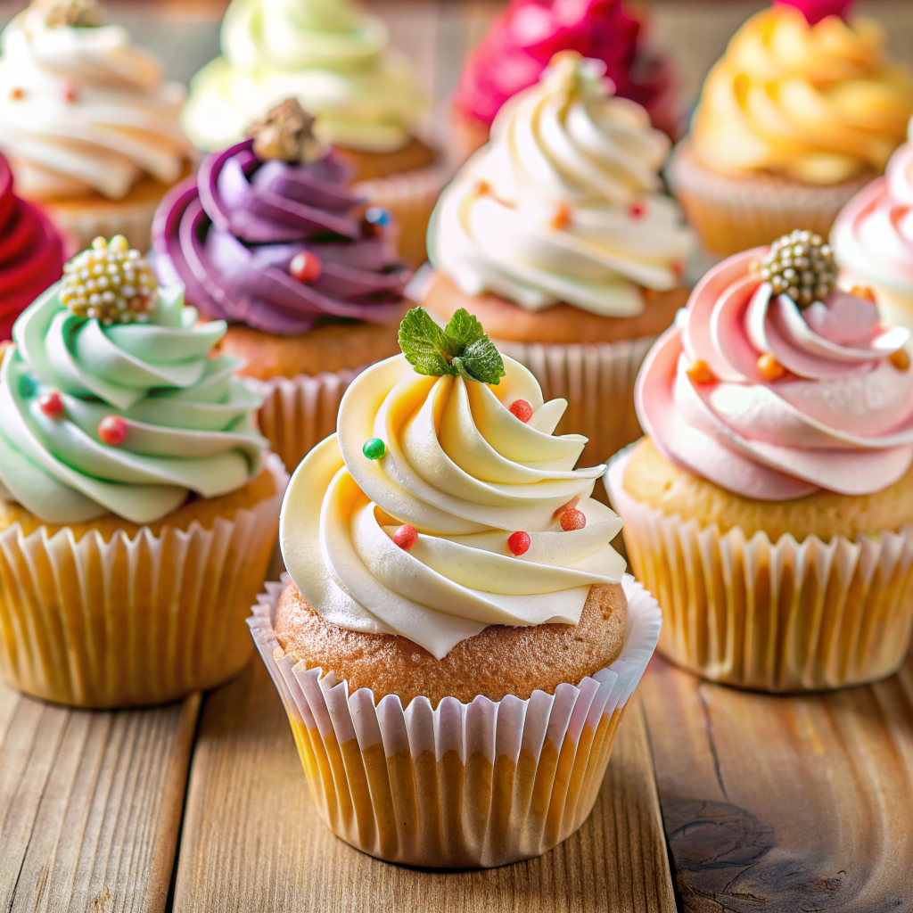 Vegan cupcakes with different types of frosting