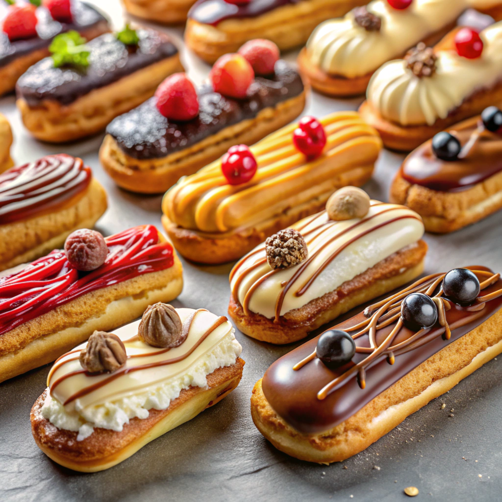 variety of vegan eclairs