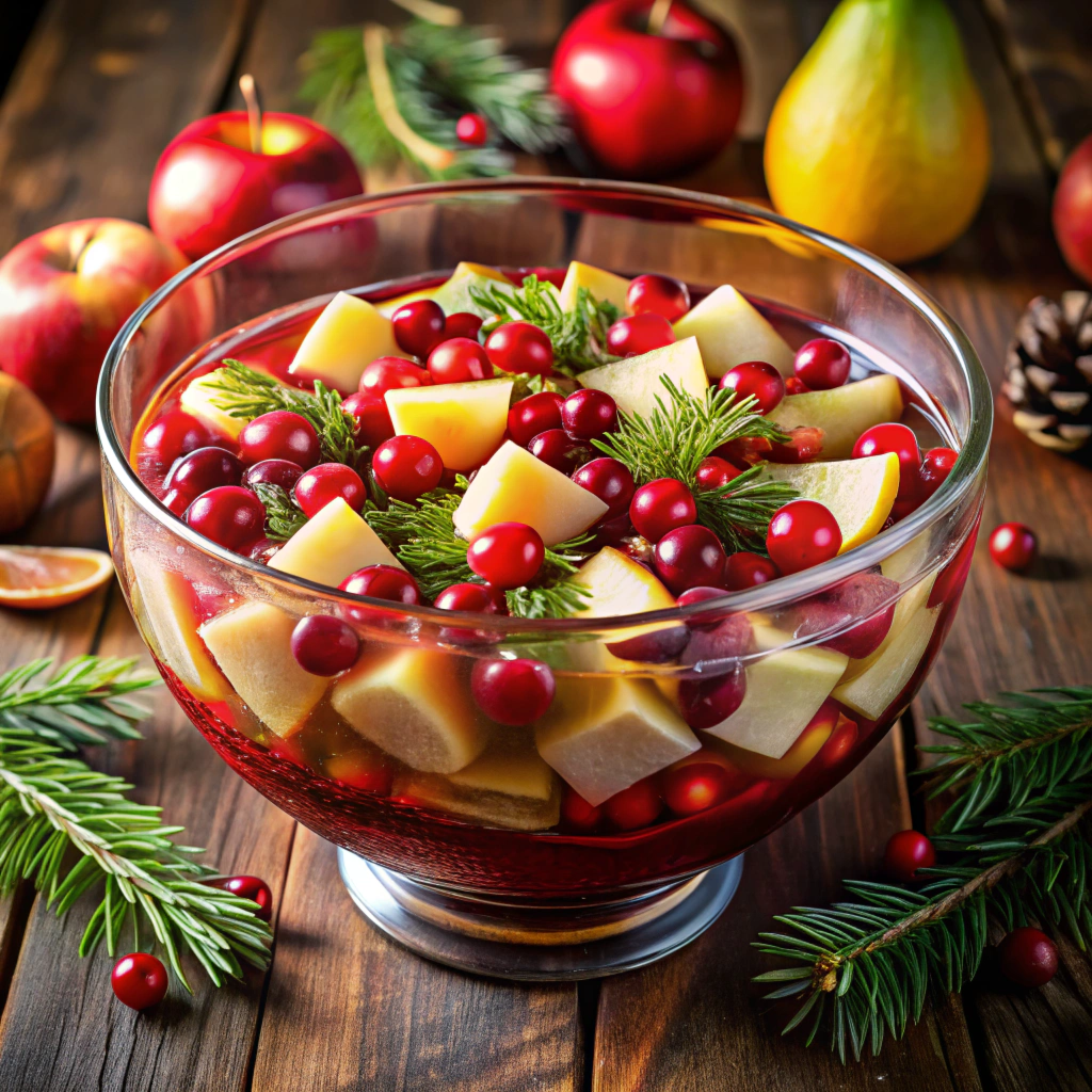 Christmas Sangria with chopped apples, pears, and grapes.