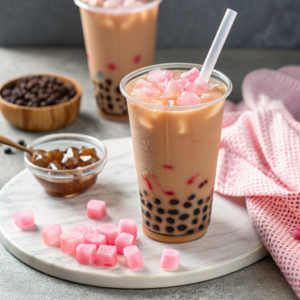 Bubble tea with lychee jelly