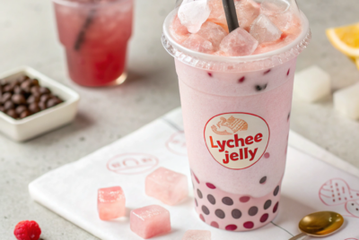 bubble tea with lychee jelly