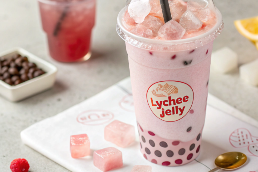 bubble tea with lychee jelly