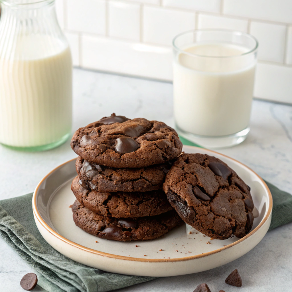 Chocolate Fudge Cookies with milk