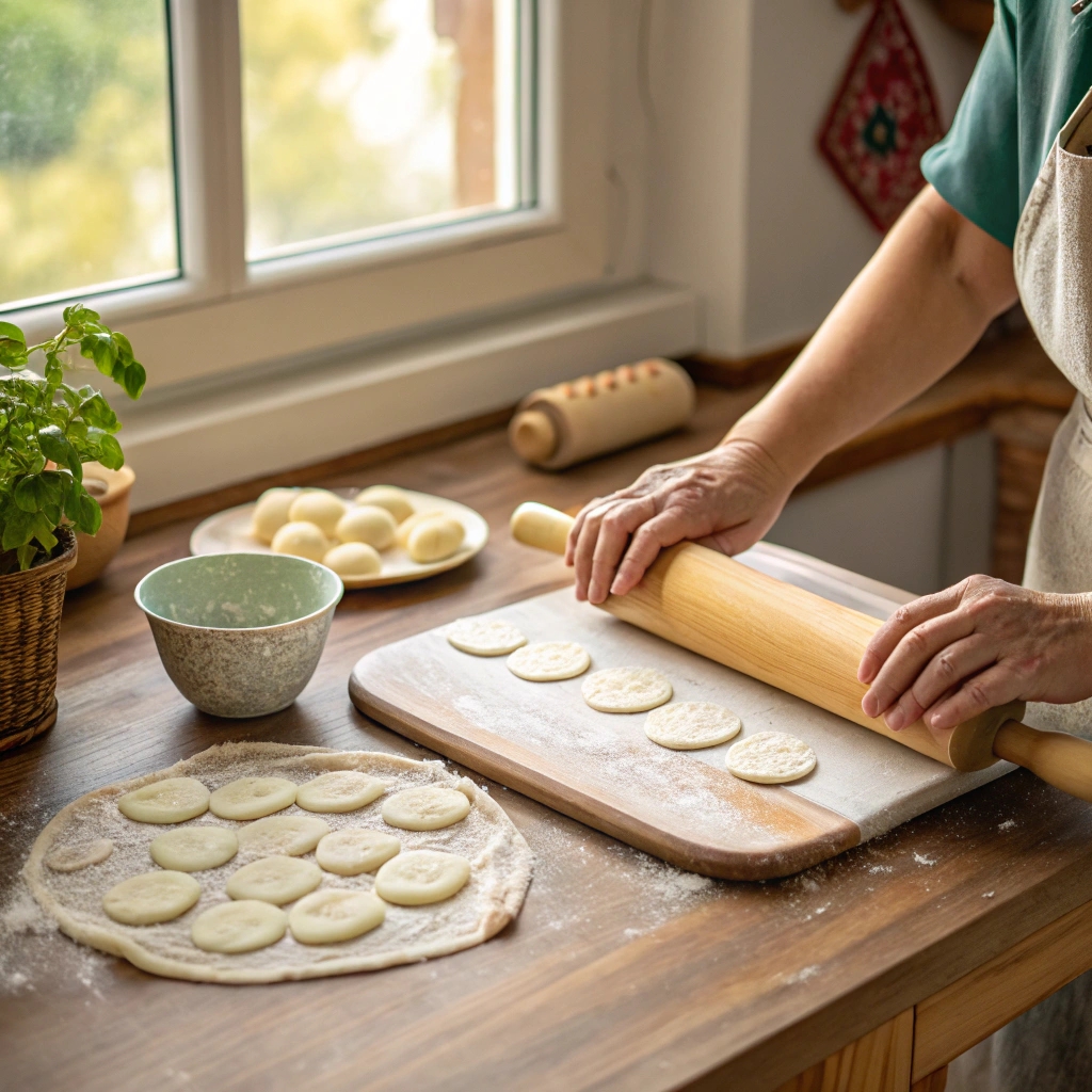 Rolling dumpling dough 