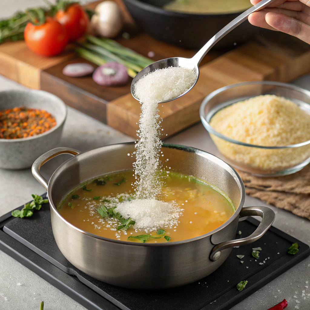 Adding agar agar to vegetable broth