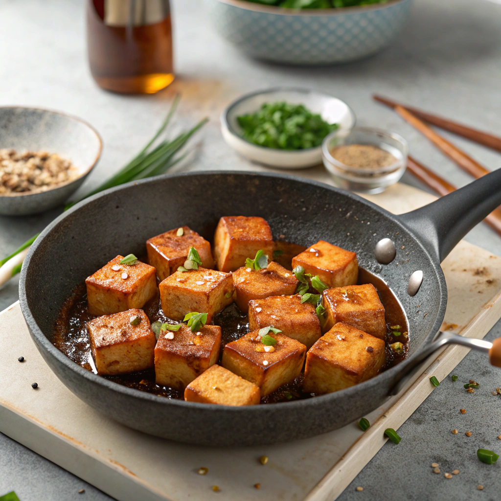 Preparing tofu pancetta 