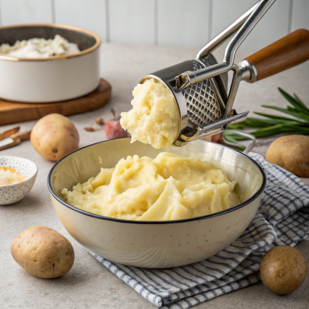 Mash the boiled potatoes with a potato masher or potato ricer.