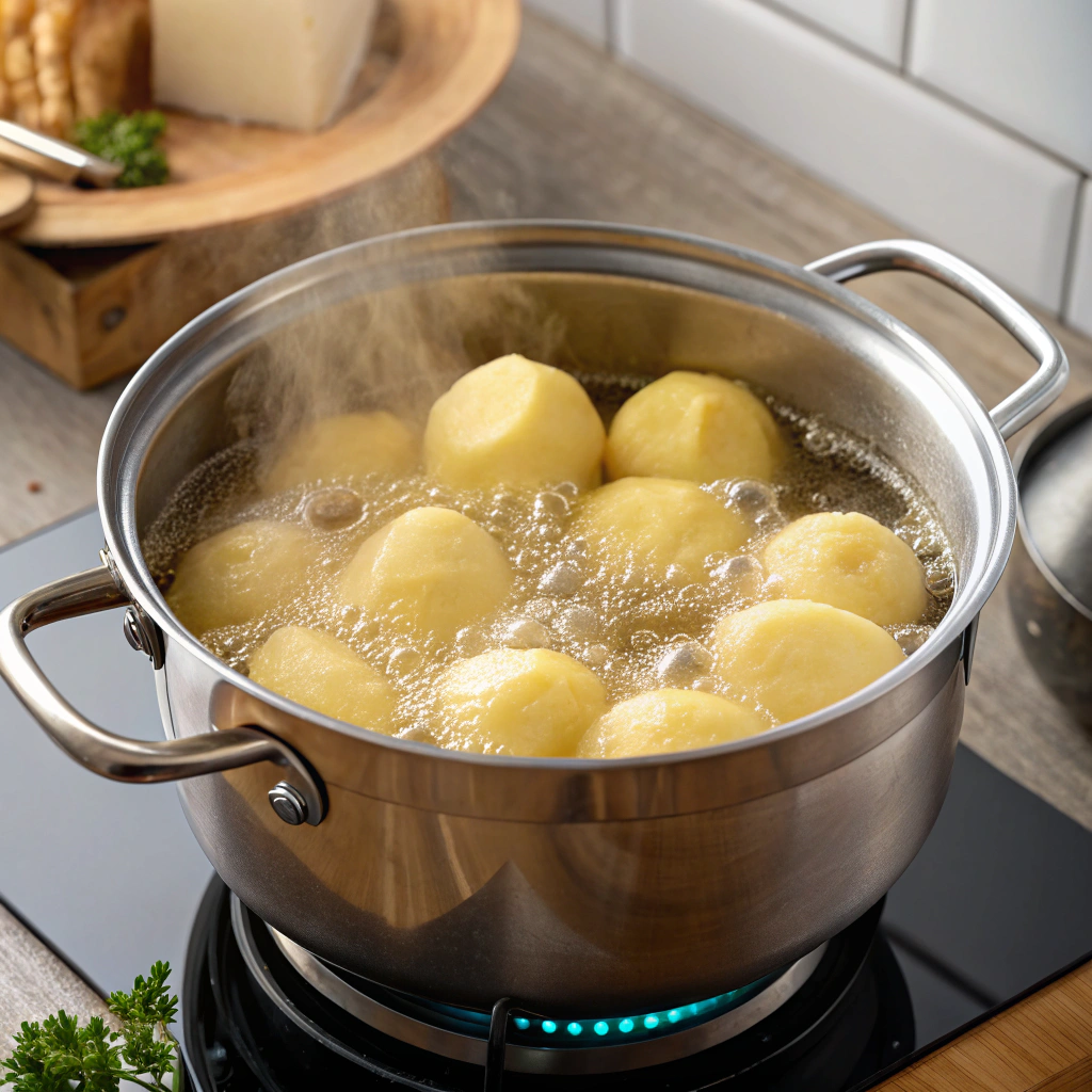Boil the peeled potatoes in salted water