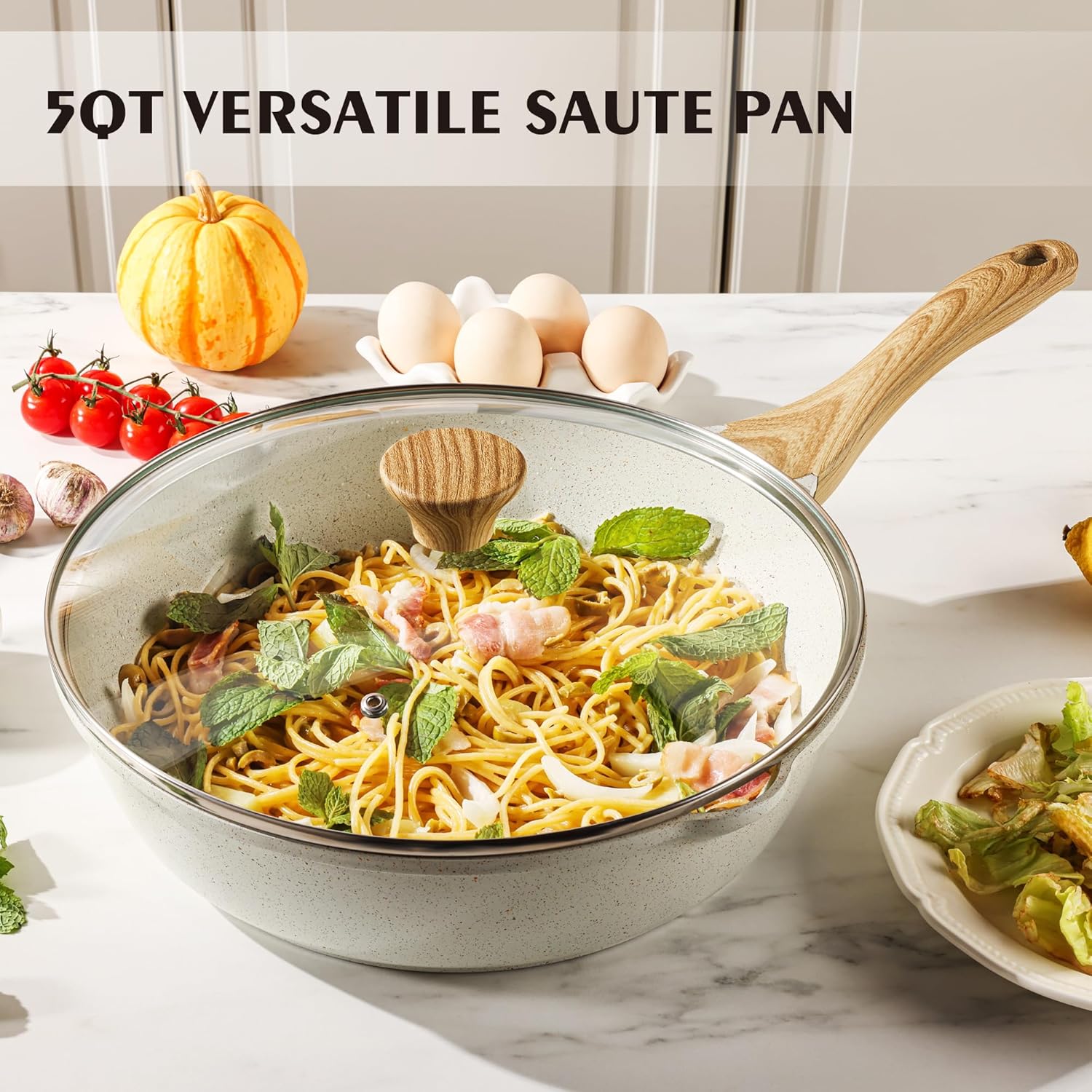 SENSARTE Nonstick Ceramic Saute Pan 12-Inch with Lid