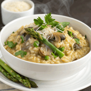 Asparagus Mushroom Risotto Recipe | Super Creamy