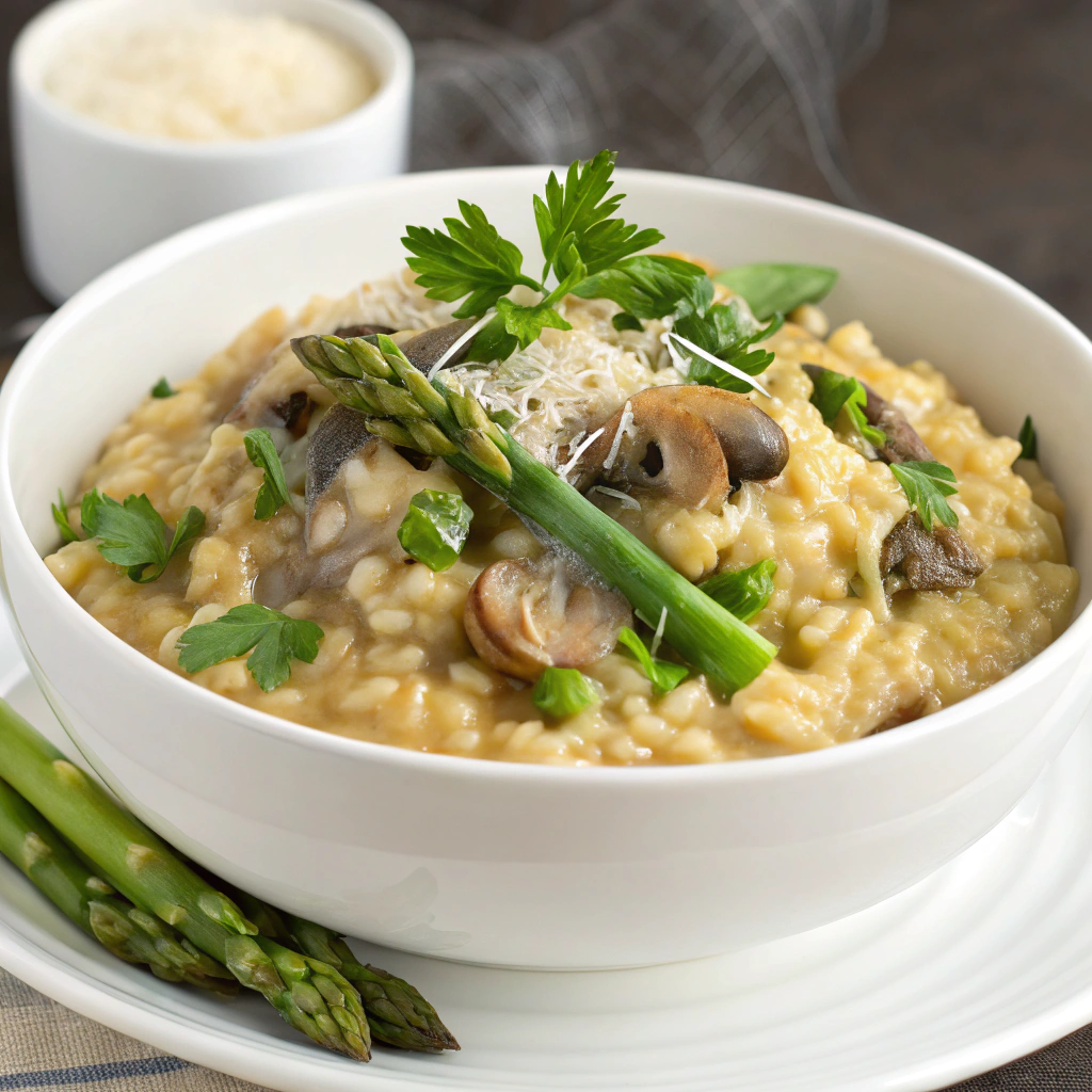 Creamy Asparagus Mushroom Risotto