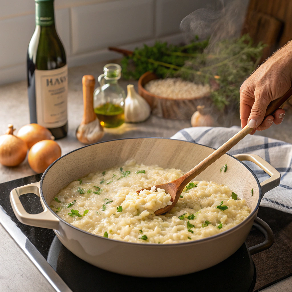 Test for doneness. The rice should be al dente – tender but with a slight bite.