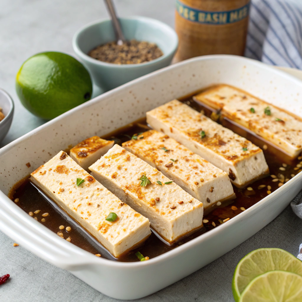 Marinate the tofu slices for at least 30 minutes.