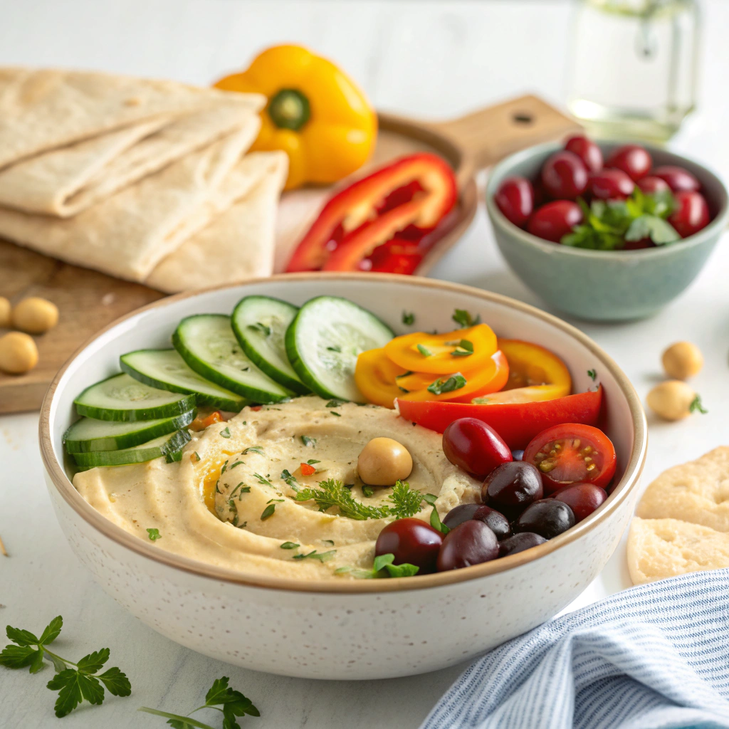 Mediterranean Breakfast Bowl with Hummus and Veggies