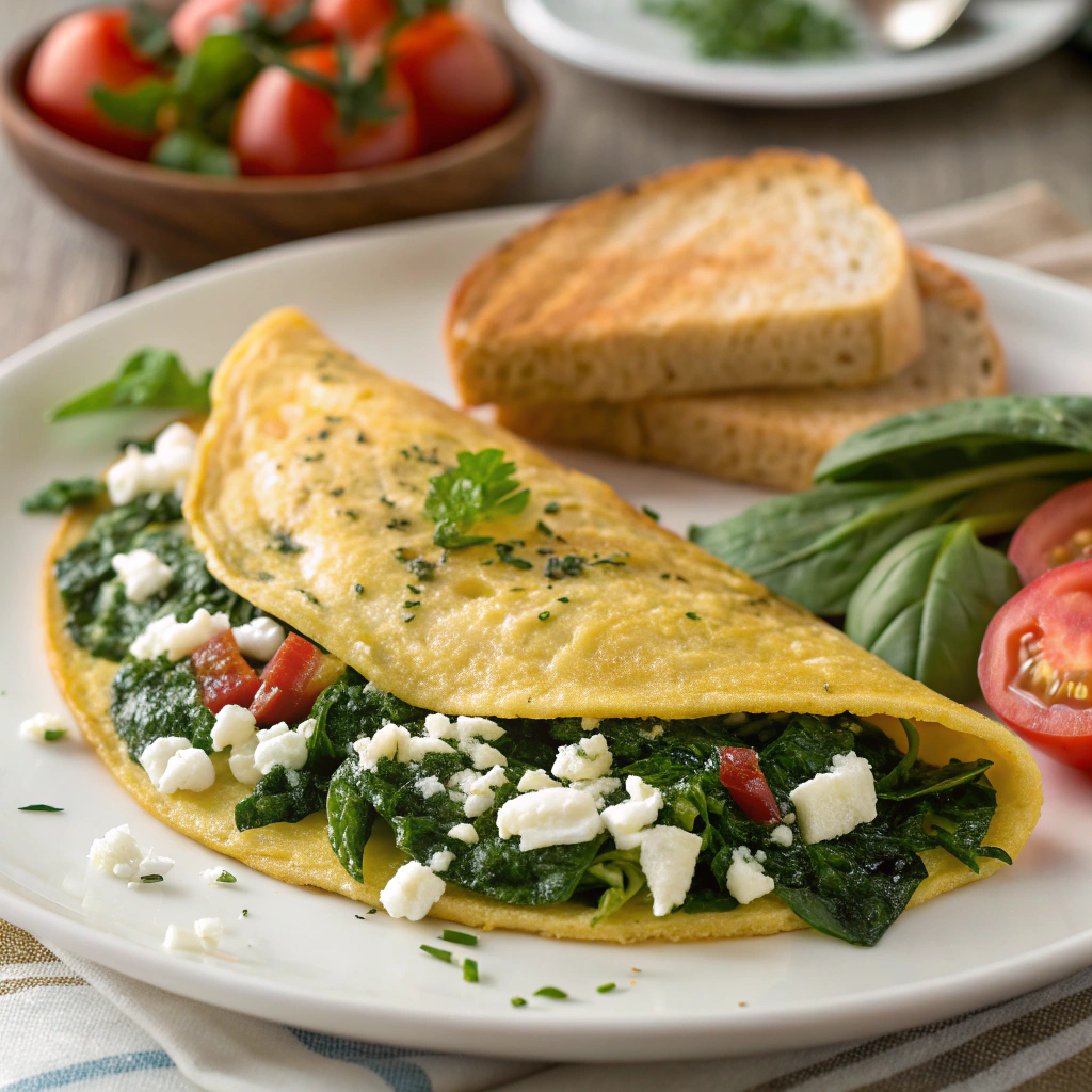 Mediterranean Diet Breakfast: Veggie Omelet with Feta and Spinach