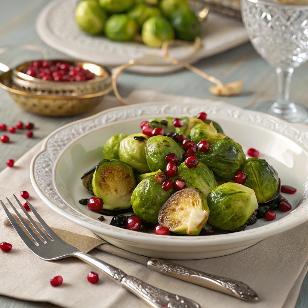 Brussels Sprouts with Balsamic Glaze and Pomegranate Festive Vegan Recipe