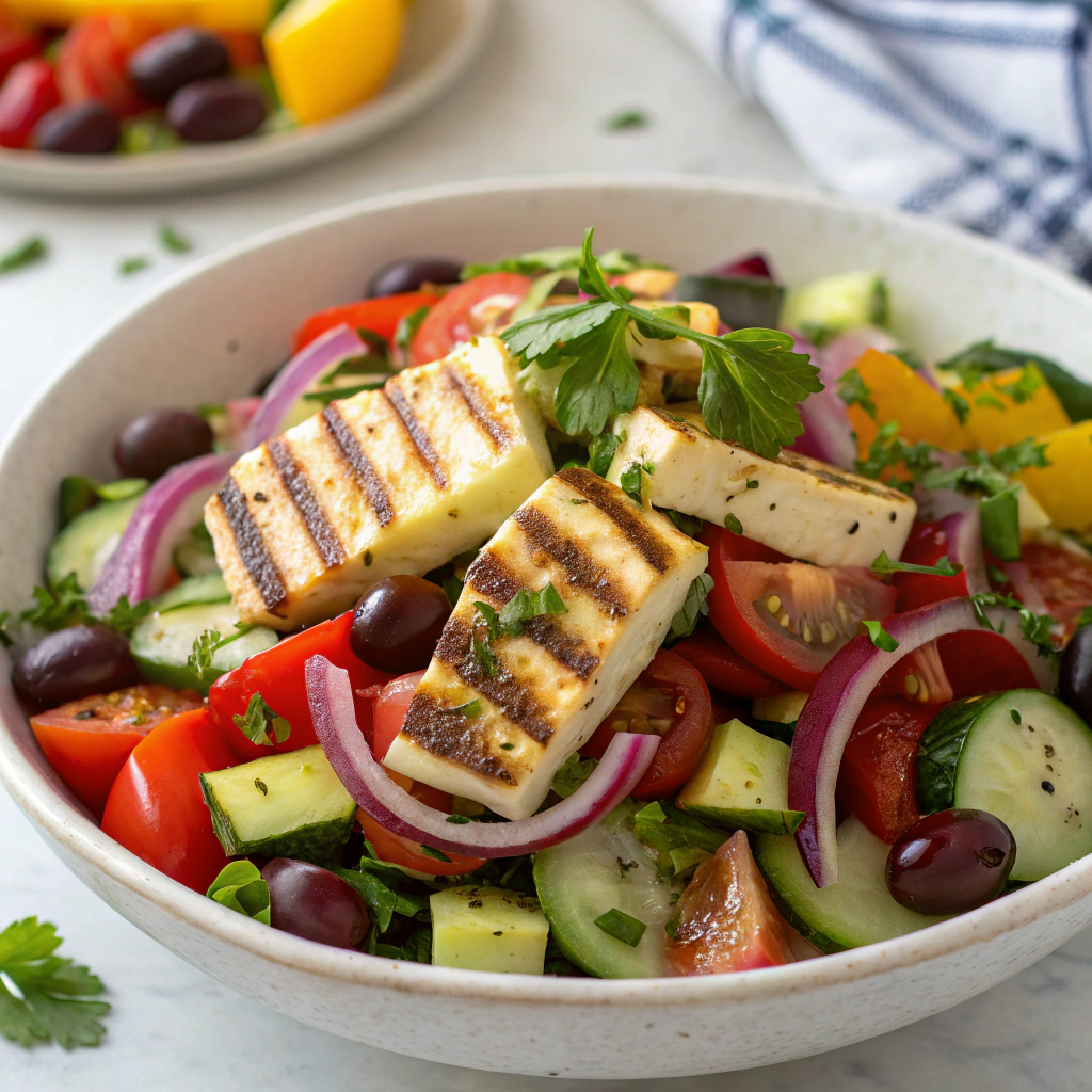 Greek Salad with Grilled Halloumi