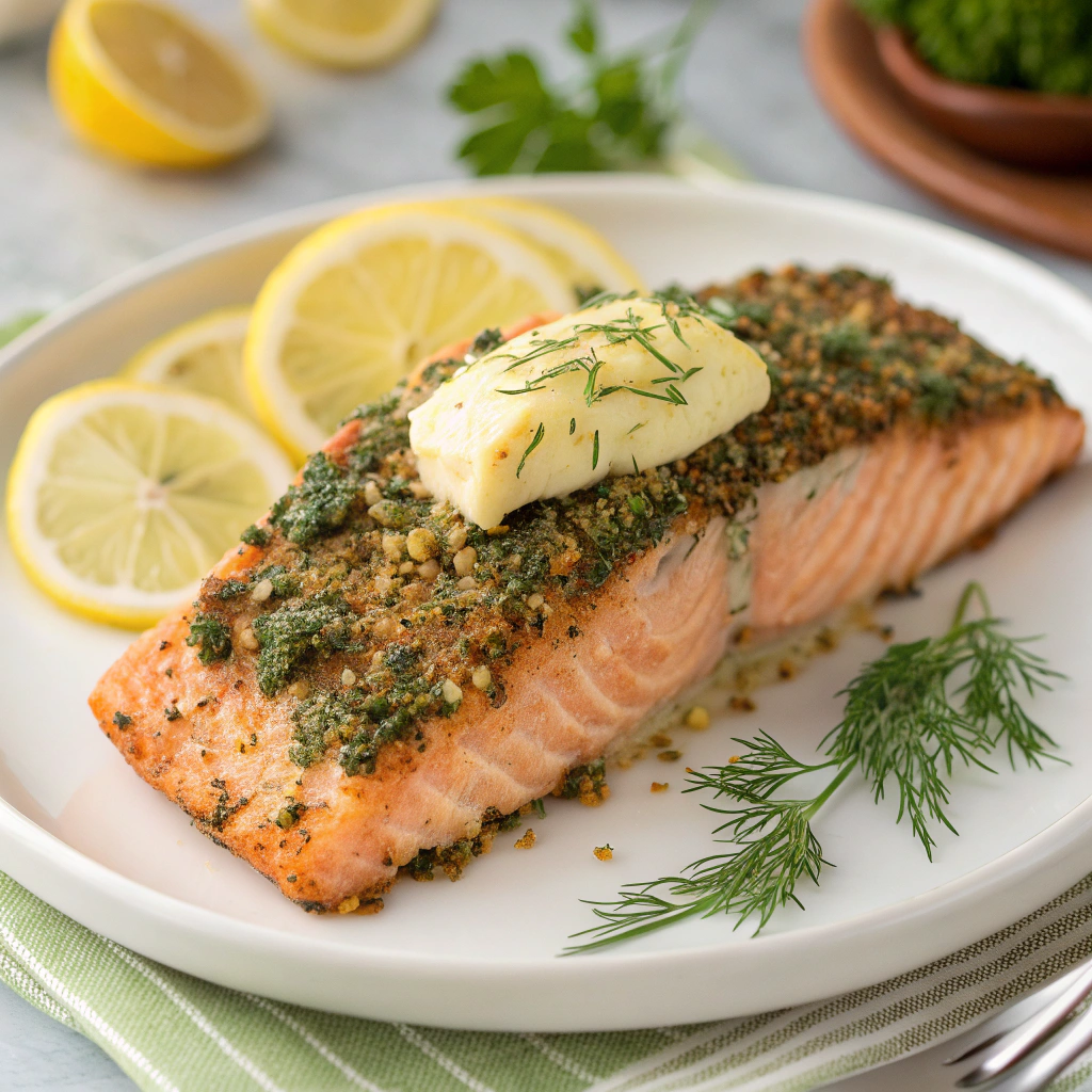 Mediterranean Keto Diet: Herb-Crusted Salmon with Lemon Butter