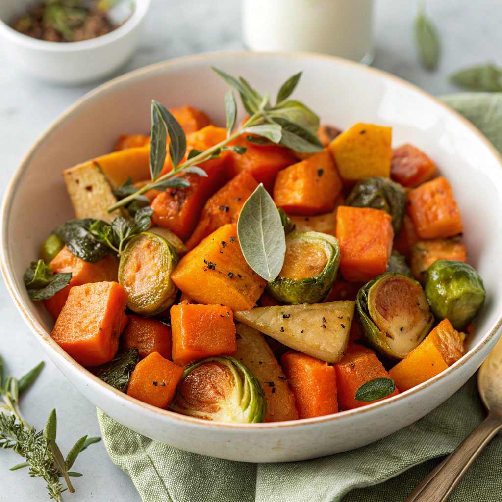 Maple-Glazed Root Vegetables with Crispy Sage Festive Vegan Recipe