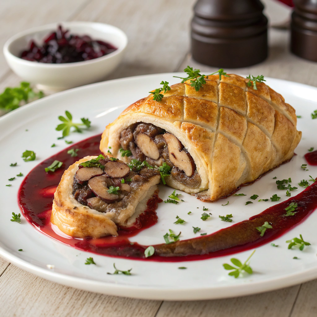 Mushroom Wellington with Red Wine Reduction Festive Vegan Recipe