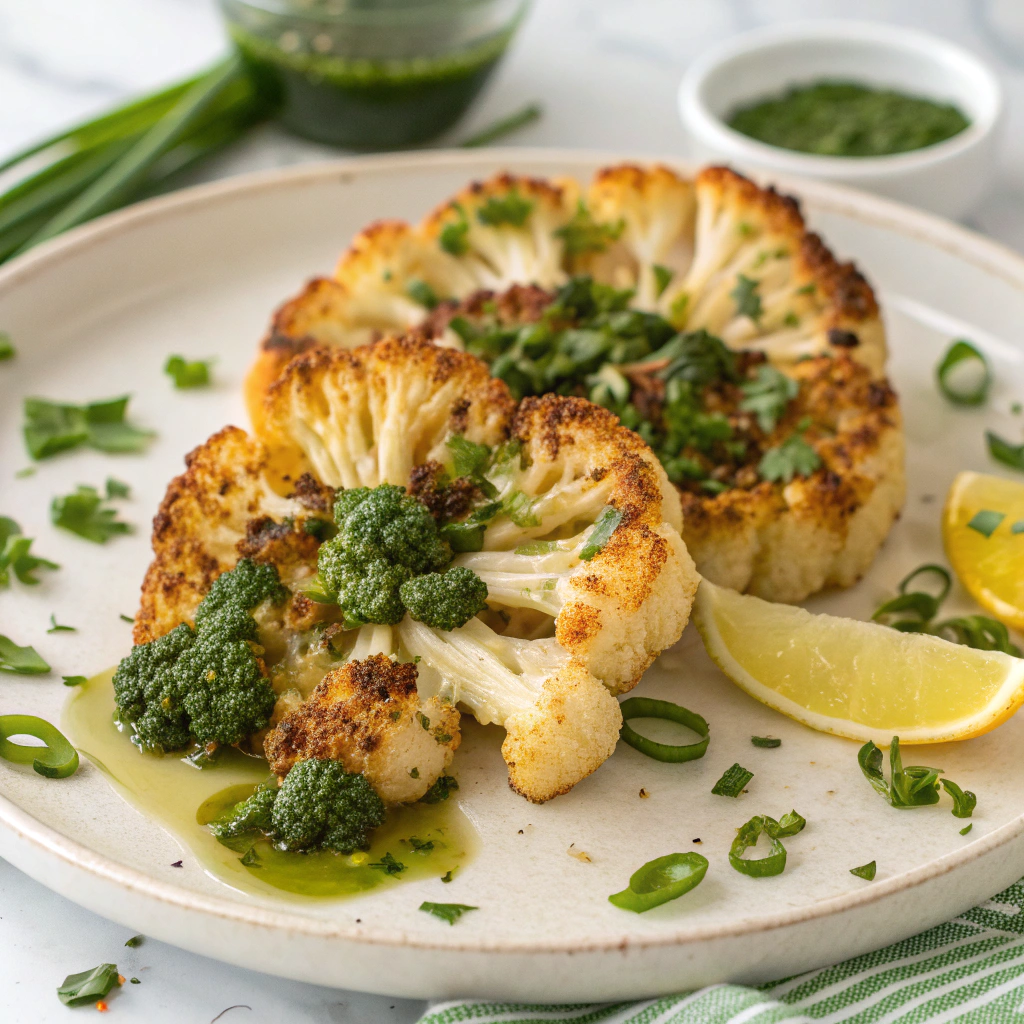 Roasted Cauliflower Steaks with Chimichurri Festive Vegan Recipe