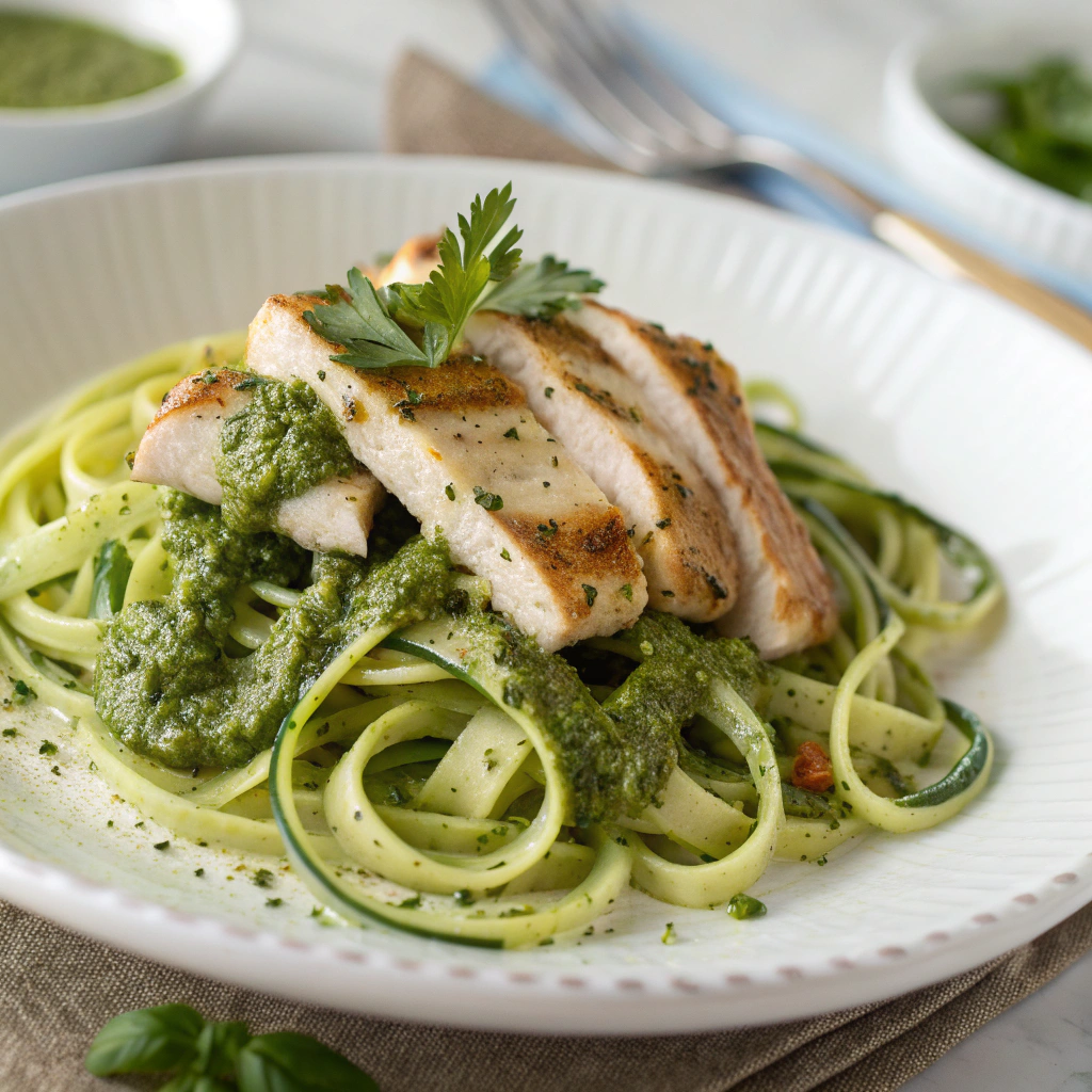 Mediterranean Keto Diet: Zucchini Noodles with Pesto and Grilled Chicken