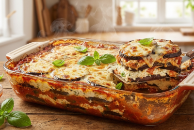 Layered eggplant casserole.