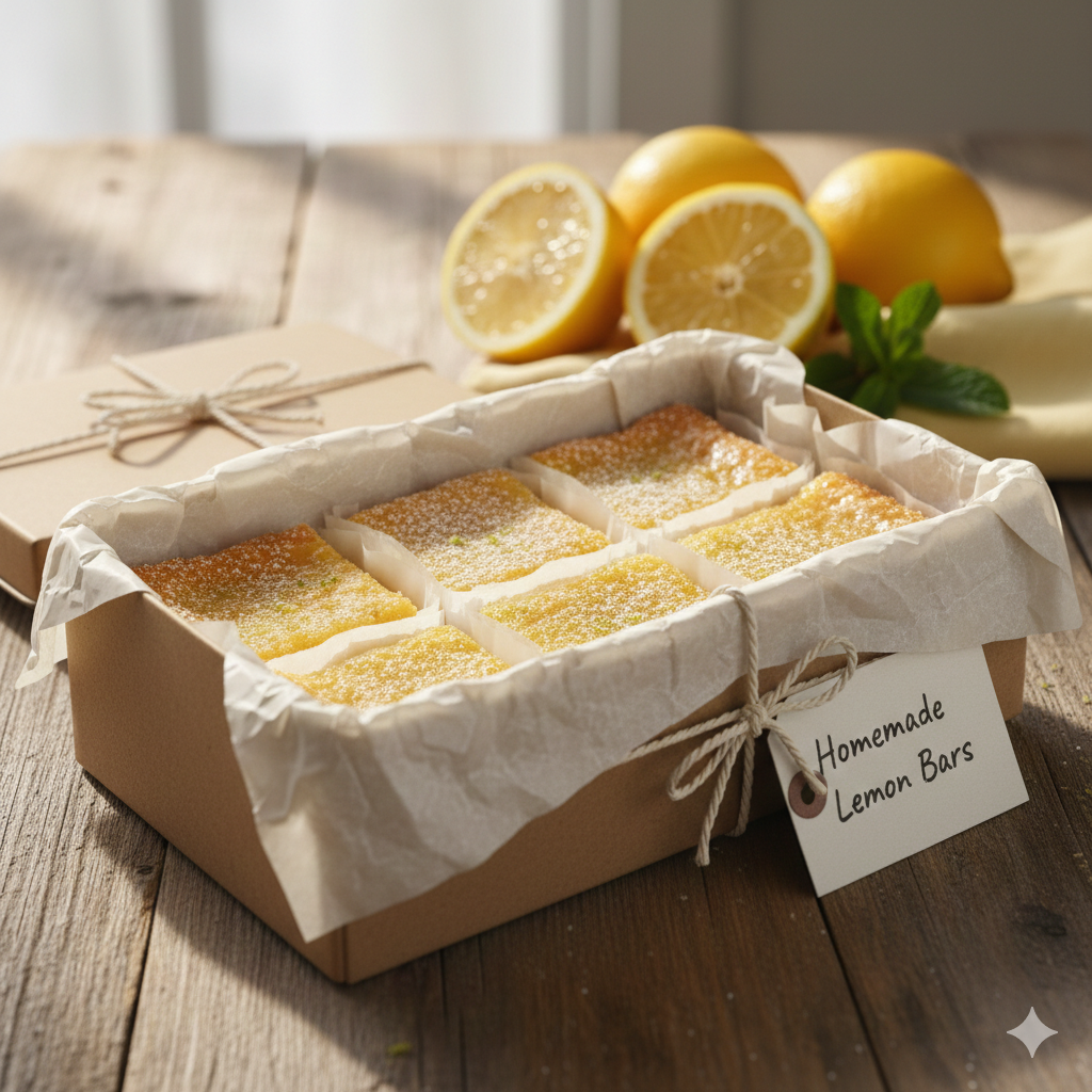 Homemade gluten free lemon bars for gift-giving.