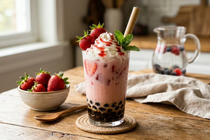 strawberry boba tea