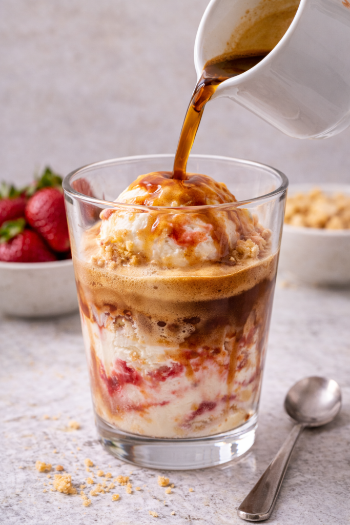 Affogato-style strawberry shortcake ice cream 