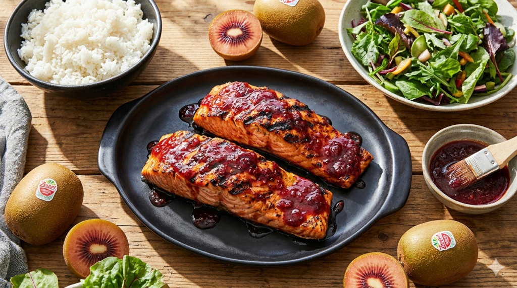 Grilled Salmon with Red Kiwi Glaze