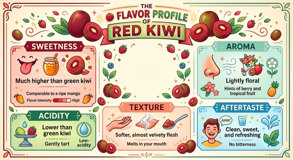 The flavor profile of red kiwi.
