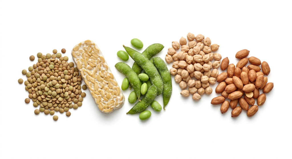 Plant-Based Proteins: Lentils, Tempeh, Edamame, Chickpeas and peanuts