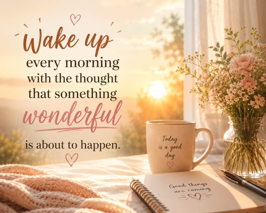 Self-care quote: "Wake up every morning with the thought that something wonderful is about to happen." — Unknown