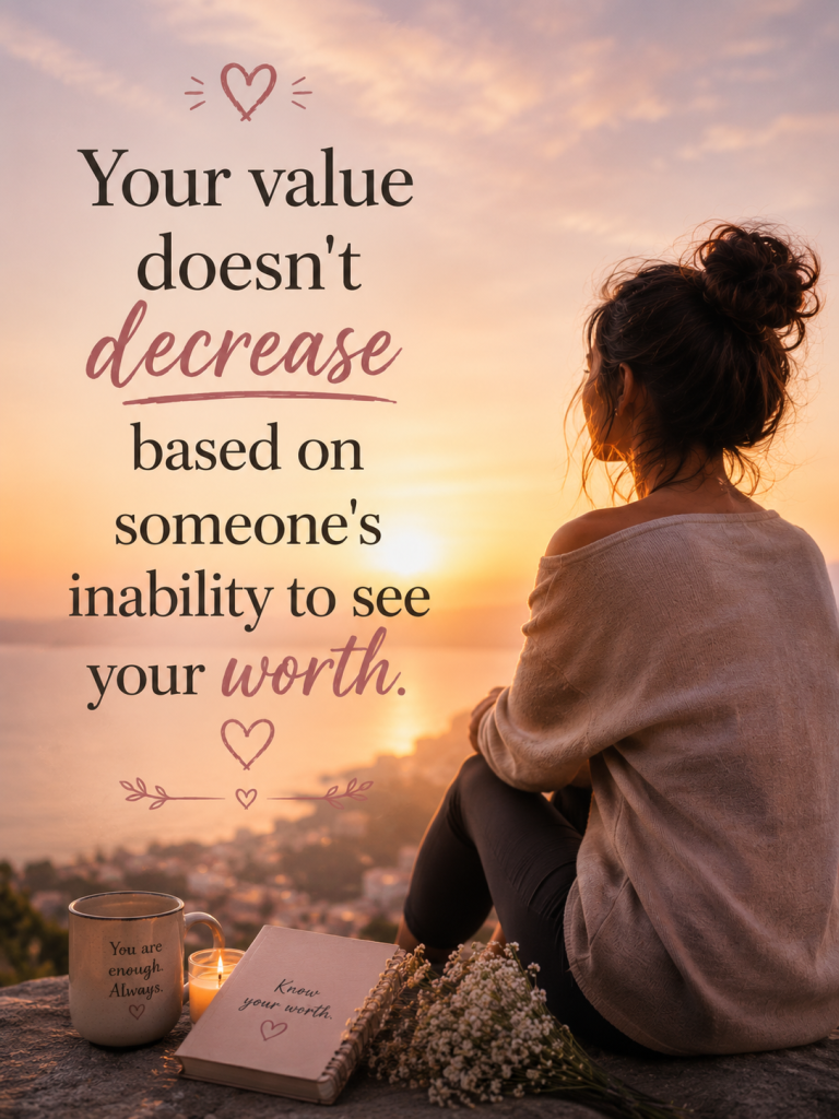 Self-care quote: "Your value doesn't decrease based on someone's inability to see your worth." 